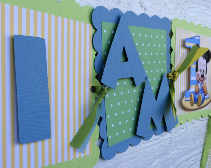 Mickey Mouse i am 1  banner, Mickey Mouse highchair banner, Baby Mickey banner