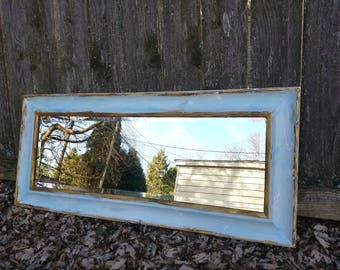 LARGE Wall Mirror Ornate Wall Mirror Entryway Mirror Blue Distressed Hand Painted Home Decor