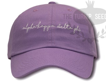 alpha Kappa Delta Phi Handwriting Script Baseball Cap - Custom Color Hat and Embroidery - Handwriting