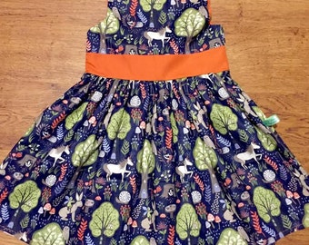 Girl's Dress -Girls Woodland Animal Dress - Baby Girl 1st Birthday Outfit - Woodland Critters - Horses - Bunnies - Badgers - Fall Dress