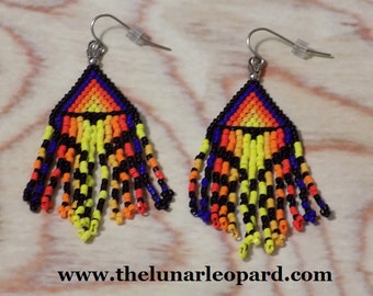 Seed Bead Earrings on Stainless Steel - Flame Pattern