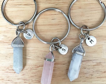 Crystal Initial Keychain/ Crystal Key Chain/ Crystal Keyring/ Initial Key Chain/ Healing Crystals/ Crystal Key Holder