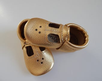 Leather Metallic T-Strap Baby/Toddler Mary Jane/Baby Shoes/Toddler Shoes/Childrens Shoes/Moccasins/Girls Shoes/Mar Janes/Girls Flats/Shoes