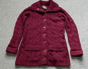 Warm Red 100% Shetland Wool Cable Knit Sweater by Rosanna Size Small