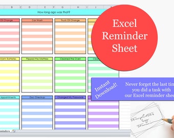 Excel Reminders Sheet | Printable Reminders | When was the last time | How long ago was that | Reminder Organization | Reminder Checklist
