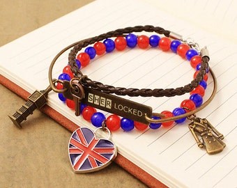 I am Sherlocked Bracelet Set, Sherlock & Watson, 221B Sherlock Key, Best Friend, Valentine Gift, Geek Jewelry, Sherlock Holmes, 221B Key