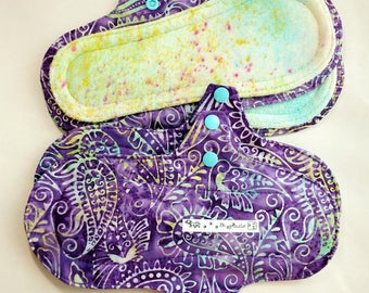 Purple Batik Reusable Cloth Menstrual Pad - Moderate Day Leak Resistant Inner Lining Sanitary Napkin, Incontinence Pad, Washable Cloth Pad