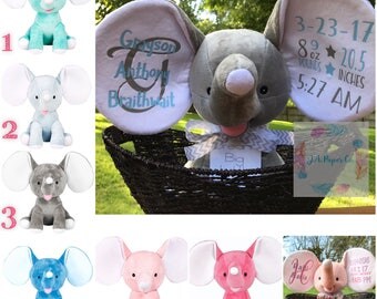Personalized Elephant - Birth Stats - Baby Gift - Baby Keepsake - Baby Shower - Personalized Gift - Baptism Gift - Cubbies Elephant Plush