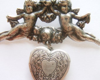 Vintage Locket Brooch / Pin / Angel Locket Brooch / Pin / Locket Jewelry / Nouveau Brooch / Pin / Angel Jewelry / Nouveau Jewelry