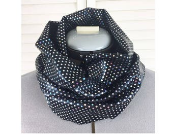 Liquid Silver Dot Scarf Unisex Dressy Scarf Shimmering Hair Wrap Silver Black Reversible Scarf Mens Hipster Scarf Cravat Necktie Disco Belt