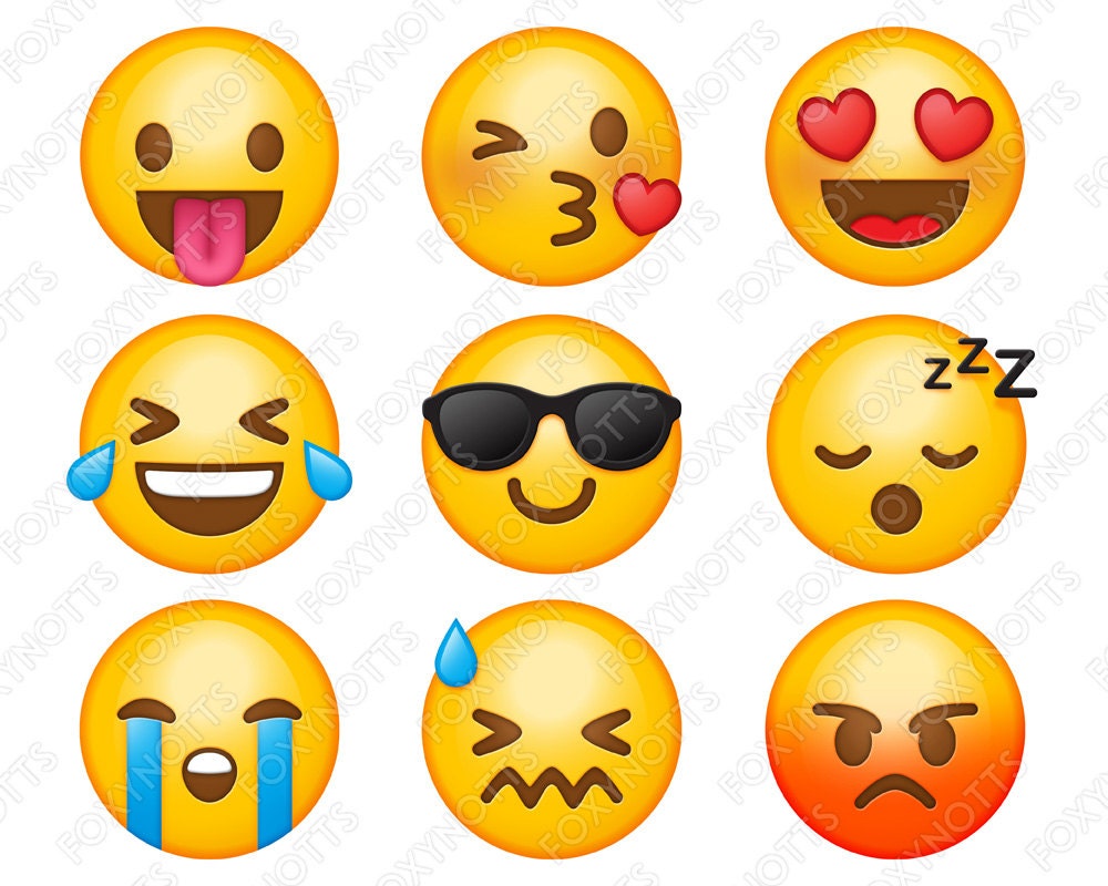 Emoji Clip Art Smiley Faces: Digital Download, High Resolution, Clipart ...