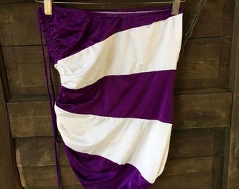 Vintage 80's Strapless Purple and White Striped One Piece Swimsuit by Catalina size Large