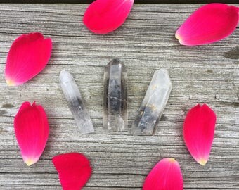 Lot of 3 Raw Black Phantom Tibetan Quartz Crystal Points