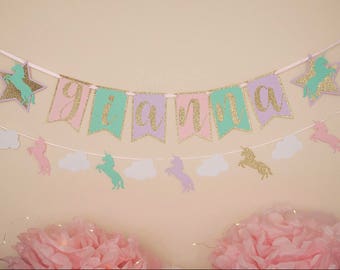 Unicorn first birthday, unicorn party, unicorn decorations, first birthday, cake smash, banner, birthday banner