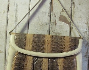 BAG Genuine 1960's VINTAGE Snake skin & Leather removable Top handle Clutch Chic Retro Evening Purse Pocketbook Handbag