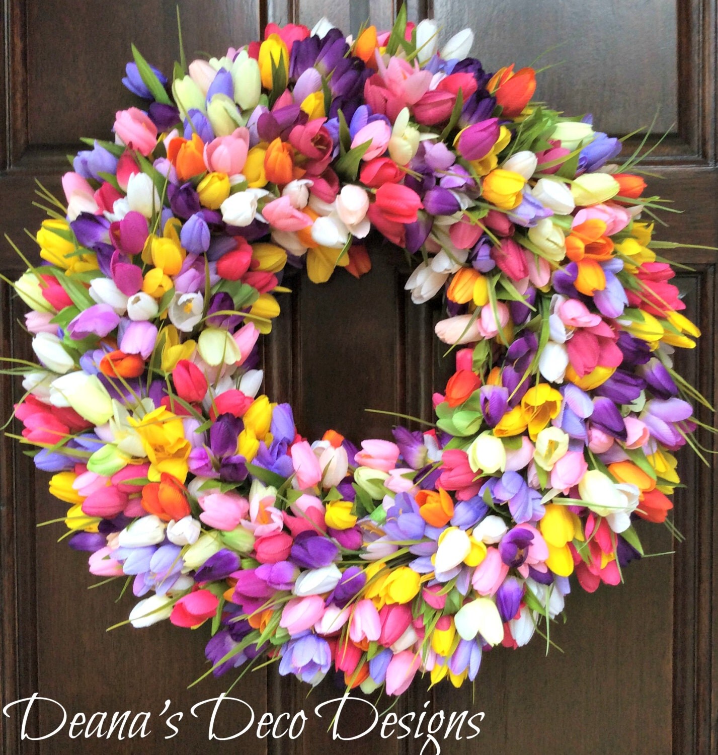 Multi Color Tulip Wreath Spring Wreath Tulip by DeanasDecoDesigns