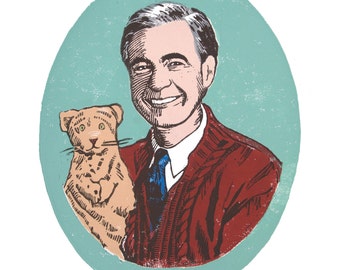 Mister Rogers, Linocut, Digital Print, 8 x 10, Children's Art