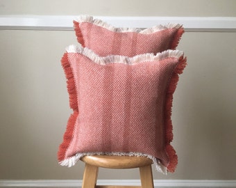 Red/Orange Herringbone Pendleton Wool Pillow Cover - 12x12