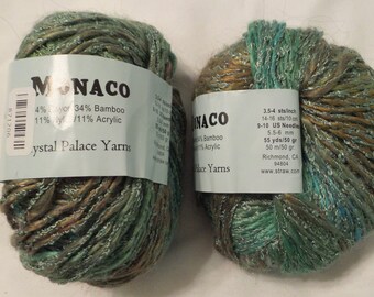 Crystal Palace MONACO Worsted to Bulky Silky Bamboo Vegan Yarn in Lake Tahoe # 419 (Turquoise Blue, Green, Taupe)
