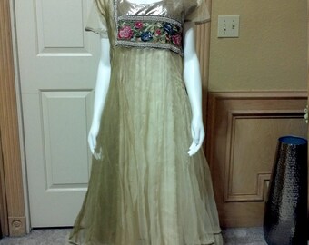 70s Bridal Ethnic Dress,Bohemian Jewel Tulle dress,Heavely beaded tulle dress,Gypsy Wedding Ethnic Party Dress/ Engagement Dress L/XL