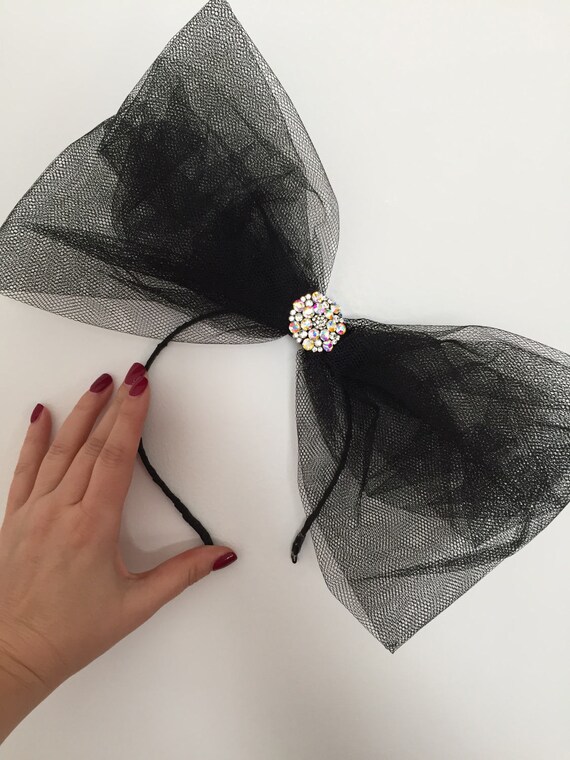 Black Fascinator/ net/Diamante