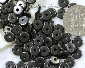 20 or More, Heishi Coin Disk Beads, TierraCast, 6 mm, Spacers Beads, 6mm, Accent Beads, Antiqued Black Pewter, 20 or More Pieces, 4213