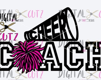 CHEER Coach Megaphone & Pom-Poms, Digital Images, Downloads