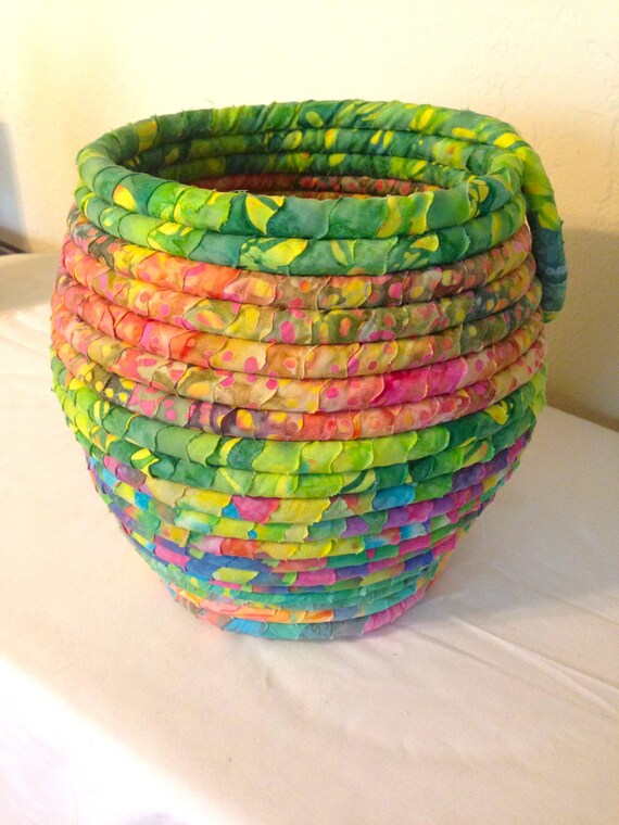 Batiked Fabric Wrapped and Coiled Pot basket
