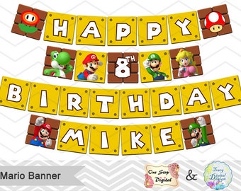 Printable Super Mario Banner, Printable Super Mario Inspired Party Banner, Super Mario Party Banner, Instant Download Mario Run Banner 0062