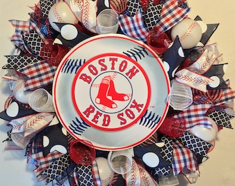 Boston Red Sox wreath, Red Sox wreath, Boston Red Sox decor, Red Sox decor, Red Sox baseball wreath, baseball wreath, Boston Red Sox