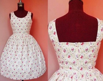 Floral Dress 50s Dress Day Dress 1950s Dress Rockabilly Dress Tea Dress Casual Dress Summer Dress Print Dress Cotton Dress Full Skirt Dress