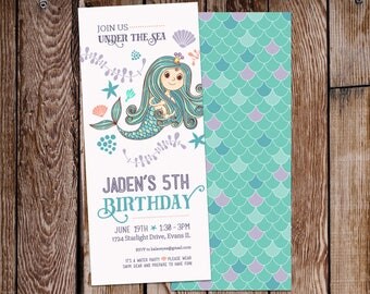 Mermaid Birthday Invitation, Mermaid Invitation, Birthday Party, Under the Sea, Purple and Teal, Mermaid