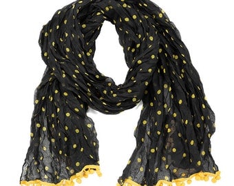 Black & Yellow Pom Pom Scarf - Originally 15.00