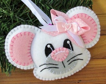 Wool Felt Mouse Ornament Hanger In White