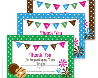 Girl Scout Cookie Fundraiser Thank You Notes. Personalized & Printable. Available in 3 colors