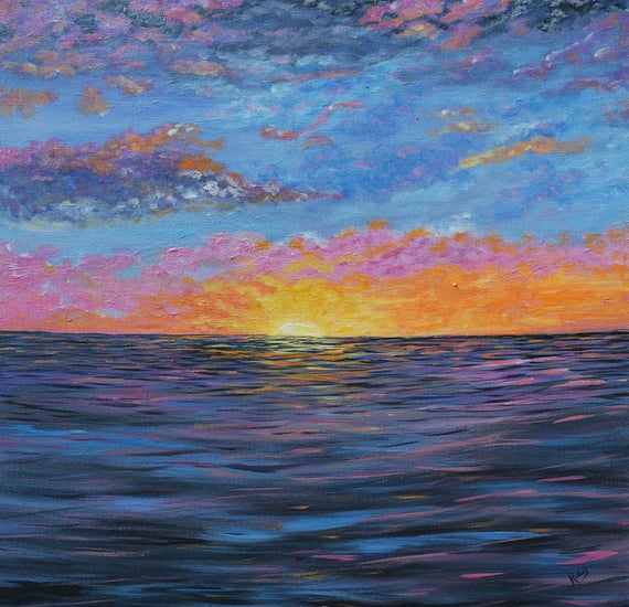 Fine Art Ocean Sunrise Impressionism Acrylic Painting