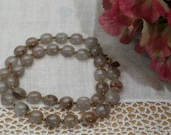 1960s Vintage Signed Bergere Faux Brown Fawn Stone Gold Tone Necklace 16"