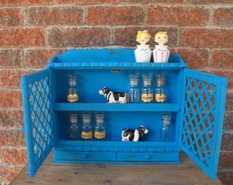 Spice Rack, Spice Cabinet, Wooden Spice Rack, Distressed Spice Rack, Big Spice Rack, Shabby Chic, Vintage Spice Rack, Spice Holder, Blue