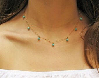 Turquoise Necklace, Turquoise Stone Necklace, 14k Gold Filled, Sterling Silver, Dainty Dangle Necklace, December Birthstone, Bridesmaid Gift