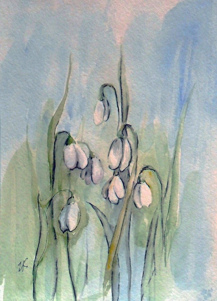 Snowdrop painting Original watercolor Valentine's gift