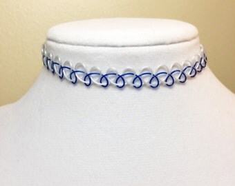 Navy Blue Gray Tattoo Chokers, Tattoo Bracelet, Tattoo Ring, Tattoo Choker Set, Choker Necklace, Tattoo Necklace, 90's Grunge
