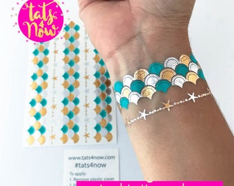Lets be mermaids // Mermaid scales tattoo bracelet // mermaid bachelorette themed tattoos // mermaid party // by Tats4now