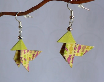 Boucles d'oreilles Origami Cocottes Papier Bonbons.