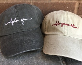 Alpha Gamma Delta Handwriting script baseball cap - Alpha Gam - Officially Licensed Greek Baseball Hat