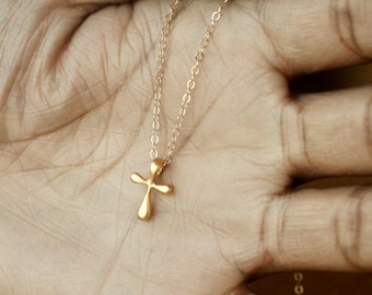 Gold Cross Necklace, Cross Necklace, Gold Necklace, Cross Charm, Baptism Necklace, Everyday Jewelry, Tiny Gold Cross, Dainty Jewelry