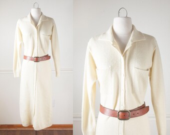 Pale Yellow Sweater Dress, 80s Dress, Boho Dress, Bohemian Clothing, Minimalist Dress, Knit Dress, Normcore Dress, Work Dress, Long Dress