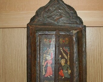 Antique Oriental oil painting wood 45 x 20 cm mirror