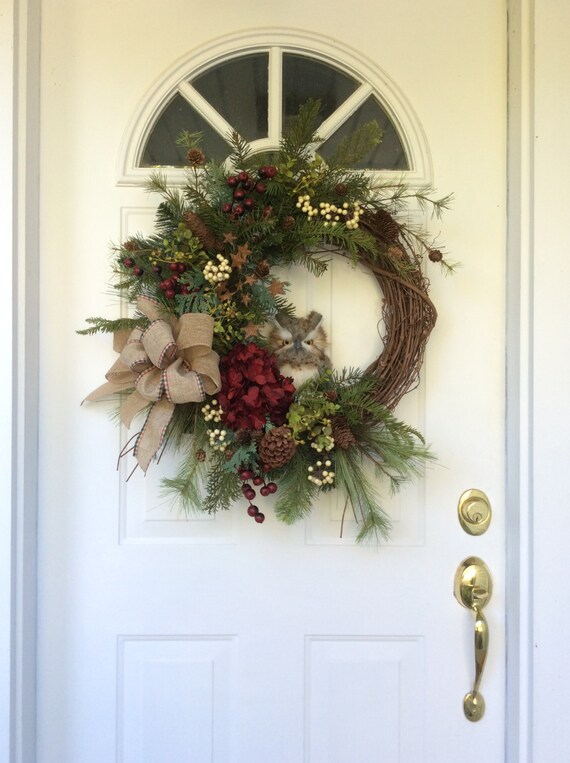 Winter Wreath-Owl Wreath-Christmas Wreath for Front