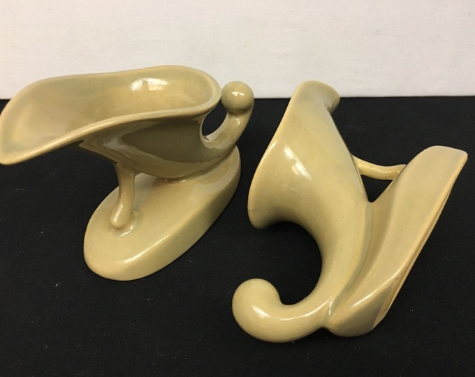 Storewide 25% Off SALE Antique Cornucopia Roseville Pottery 1018-6 Decorative Matching Vases Featuring Slag Green Finish Design
