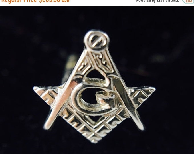 Storewide 25% Off SALE Vintage 14k White Gold Masonic Member's Commemorative Lapel Pin Featuring Masonic Square And Compass